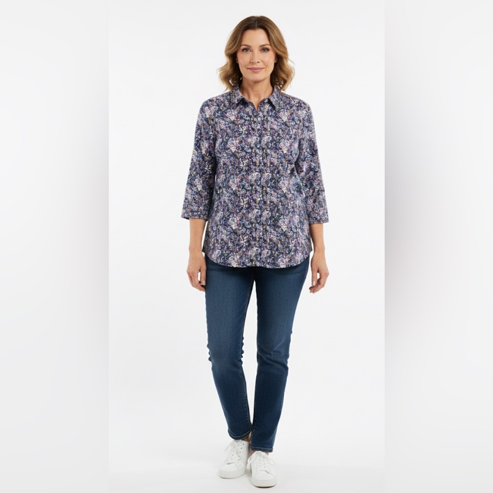 Alia Button Up Floral Print Blouse Top 16 Plus Size Purple Grandma Easter Pretty